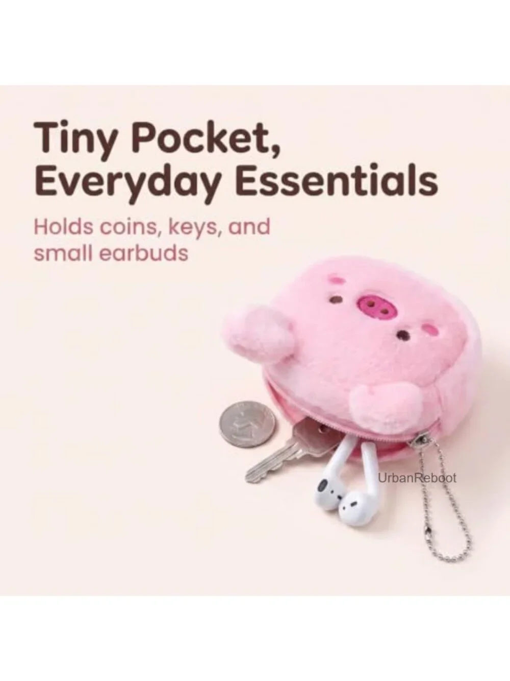 Plush Cartoon Coin Purse with Keychain Mini Zip Wallet